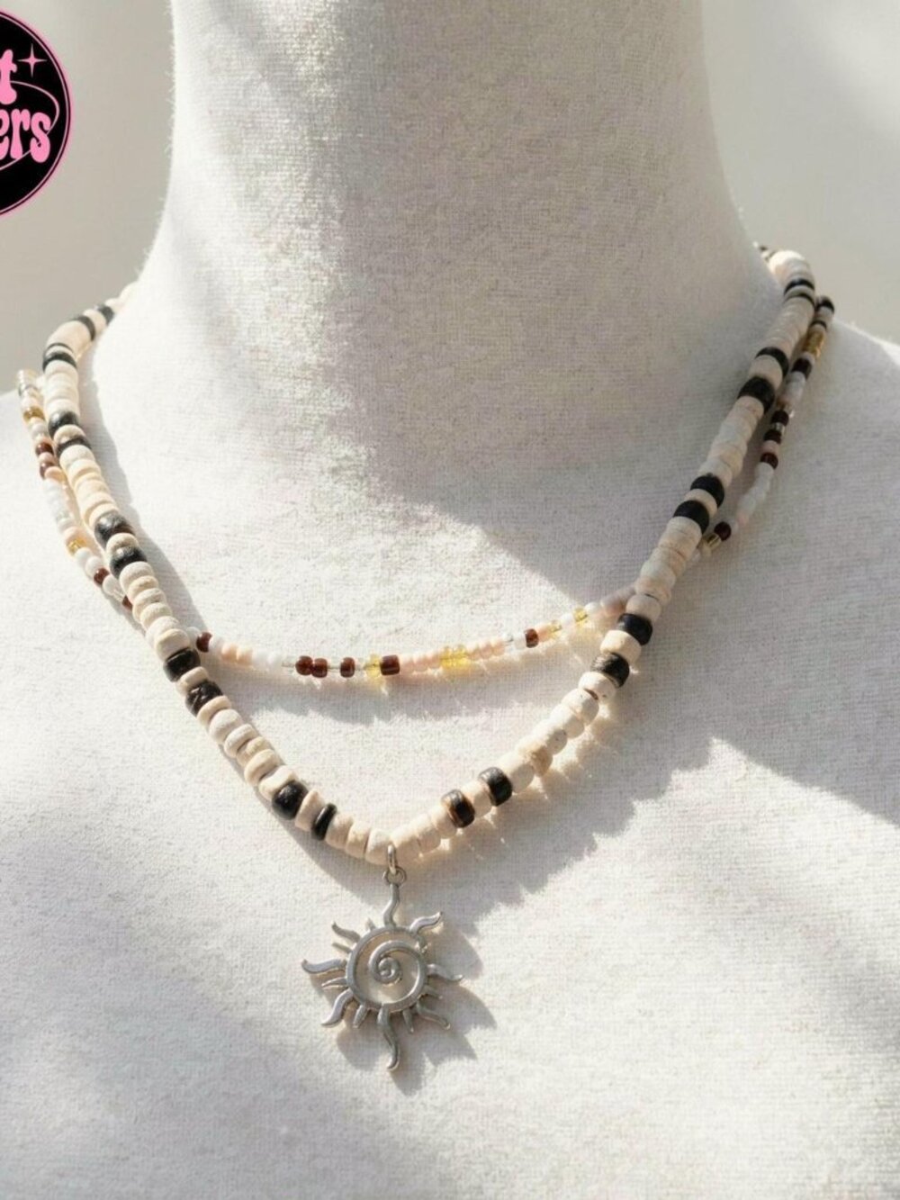 2 pcs set silver Sunflower necklace with beaded, chain and sun charm